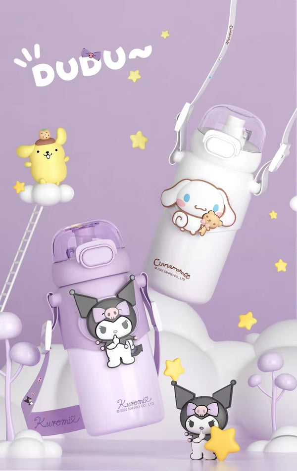 Kuromi My Melody Pompompurin Cinnamoroll Stainless Steel Water Bottle with Straw and Stripe