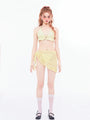 Aesthetic Yellow Ruffle Edge Bikini Set with tie skirt