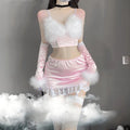 Valentine's Day Satin Pink Bunny Lingerie Costume 7 PCs Set