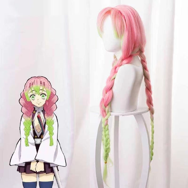 Demon Slayer Mitsuri Inspired Pink and Green Braided Hair Wig