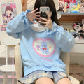 Kawaii Bunny and Bear Blue Long Sleeve Top Sweatshirt with Peter-pan Collar