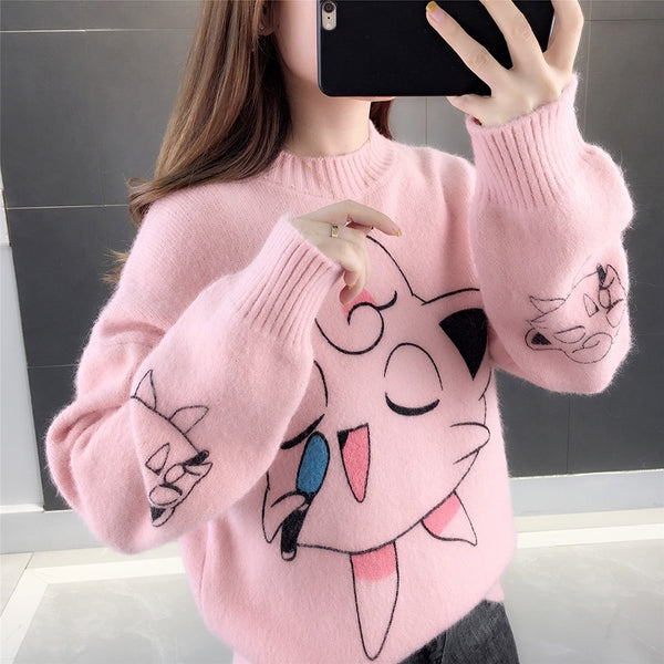 Pink and White Singing Jigglypuff Inspired Sweater Jumper
