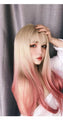 Long Straight Remy Hair Gradient Pink and Blonde Wig with Bangs