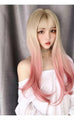 Long Straight Remy Hair Gradient Pink and Blonde Wig with Bangs