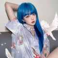 Long Straight Blue Hair Wig with Bangs