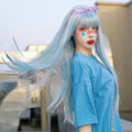 Long Straight Glacier Ice Blue Hair Wig with Bangs