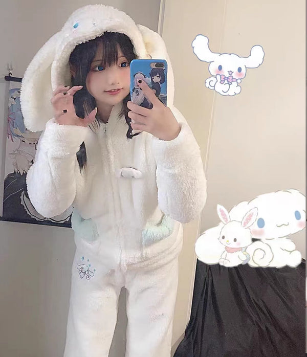 Cinnamoroll White Plush Pajama Pyjamas Set Long Sleeve Top and Pants Cute Kawaii