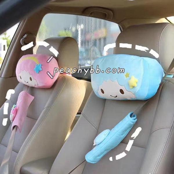 2pcs Furry Pompompurin Car Neck Pillow Headrest Seat Belt Cover Shoulder  Pad Set