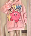 Kirby Inspired Pink Long Sleeve Hoodie Hooded with Front Pocket