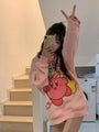 Kirby Inspired Pink Long Sleeve Hoodie Hooded with Front Pocket