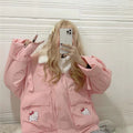 Hello Kitty Inspired Plush Collar Pink Crop Style Winter Jacket