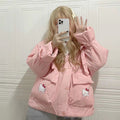 Hello Kitty Inspired Plush Collar Pink Crop Style Winter Jacket