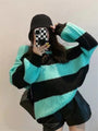 Pink Green White with Black Stripe Oversized Sweater Jumper