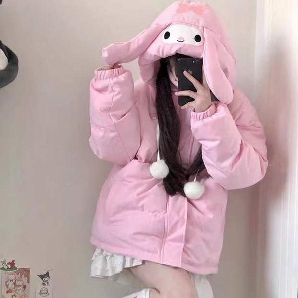 My Melody Inspired Pink Hooded Down Jacket