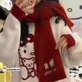 Hello Kitty Inspired Embroidered Res Knit Scarf