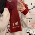 Hello Kitty Inspired Embroidered Res Knit Scarf