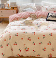 Cherry and Plaid Cotton Bedding Duvet Sheet Set Single Twin Queen Size
