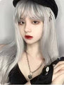 Anime Cosplay Grey Long Straight Remy Hair Wig with Bangs
