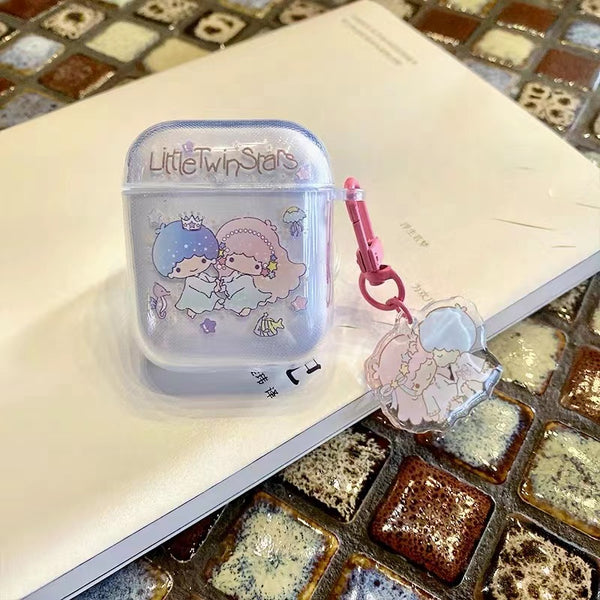 Little Twin Stars Inspired Transparent AirPods 1/2 3 Pro Case Cover with Charm