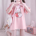 Bunny Loves Strawberry Pink Ruffle Edge Sleeve Oversized T-shirt