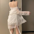 White Bow Front Mesh Slip Lingerie Dress