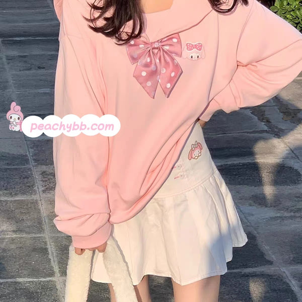 My Melody Inspired Pink Sailor Collar Long Sleeve Top