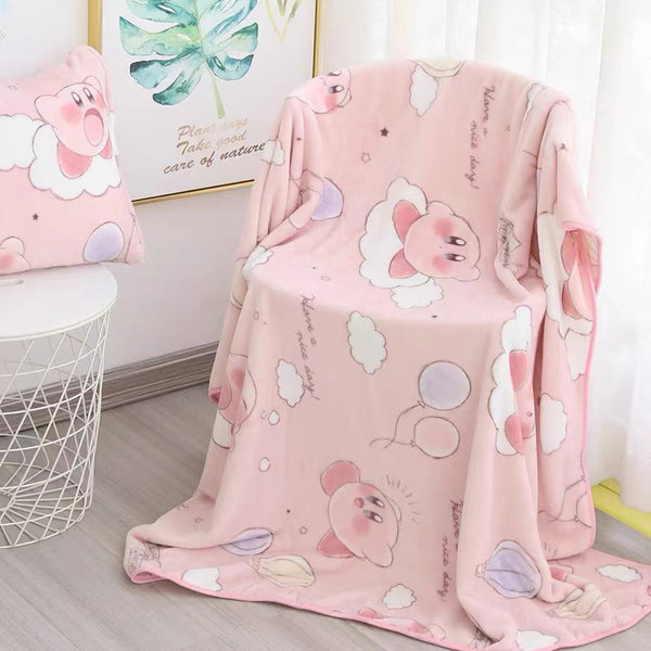 Kirby Inspired Pink Flannel Blanket and Pillowcases