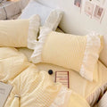 Yellow Plaid Ruffle Edge Cotton Bedding Duvet Sheet Set Single Twin Queen Size