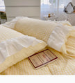 Yellow Plaid Ruffle Edge Cotton Bedding Duvet Sheet Set Single Twin Queen Size