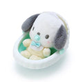 Baby My Melody Cinnamoroll Pompompurin Pochacco Kuromi Batzmaru Hangyodon Cogimyun in Baby Crib Plushie