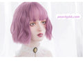 Lilac Purple Short Hair Wavy Wig Set with Bangs