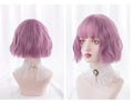 Lilac Purple Short Hair Wavy Wig Set with Bangs