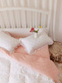Peachy Pink Heart Pattern Polkadot Ruffle Edge Cotton Bedding Duvet Sheet Set Single Twin Queen Size