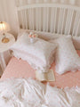 Peachy Pink Heart Pattern Polkadot Ruffle Edge Cotton Bedding Duvet Sheet Set Single Twin Queen Size