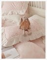 Baby Pink Daisy Pattern Ruffle Edge Cotton Duvet Sheet Set Single Twin Queen Size