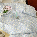 Baby Blue Daisy Pattern Ruffle Edge Cotton Duvet Sheet Set Single Twin Queen Size