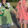 Hello Kitty Lace Ruffle Edge on the sleeve and front T-shirt Pink and Green