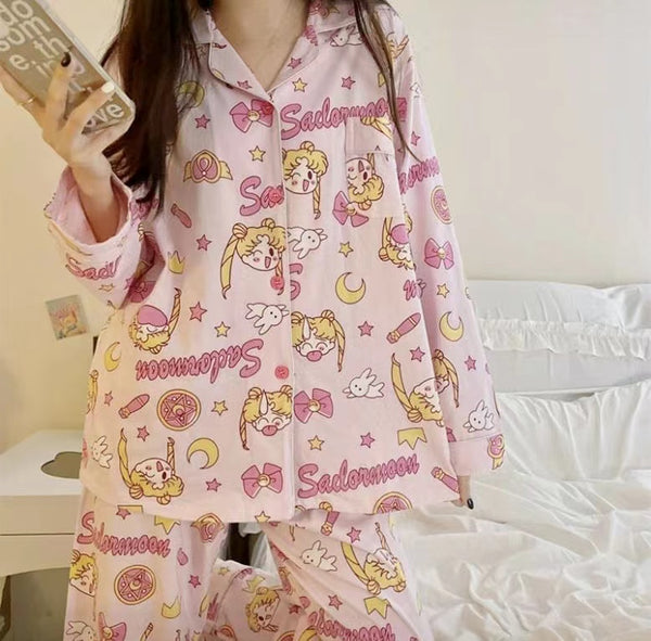 Lolita Girls Cinnamon Roll Pajamas Set Top Bra + shorts Cute Sleepwear  Garments