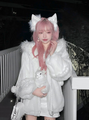 White Fluffy Hood Plush Winter Jacket