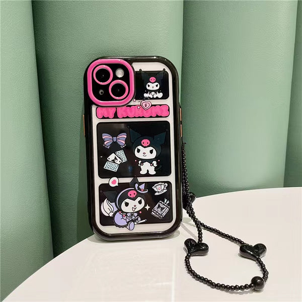 Kuromi Inspired Black iPhone Case Cover with Lanyard
