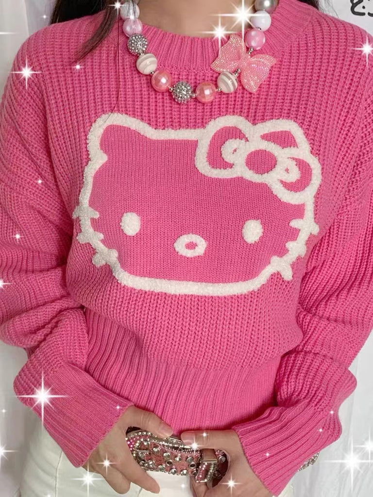 Hello Kitty Inspired Hot Pink Y2K Aesthetic Sweater Jumper – PeachyBaby