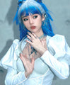 Pastel Y2K Platinum White and Blue Gradient Long Hair Wig with Bangs