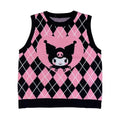 Kuromi Inspired Diamond Plaid Black and Pink Knit Vest