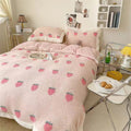 Pink Peach Pattern Fleece Bedding Duvet Cover Set Single Twin Queen King Size