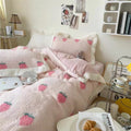 Pink Peach Pattern Fleece Bedding Duvet Cover Set Single Twin Queen King Size
