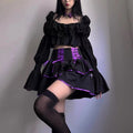 Black and Purple Lace Up Multi-Tiered Mini Skirt