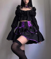 Black and Purple Lace Up Multi-Tiered Mini Skirt