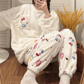 Hello Kitty Inspired Cream White Plush Long Sleeve Pajama Set