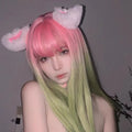 Pink and Green long Straight Hair Wig with Bangs Y2K