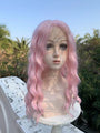 Y2K Aesthetic Pastel Pink Wavy Long Hair Wig with Bangs